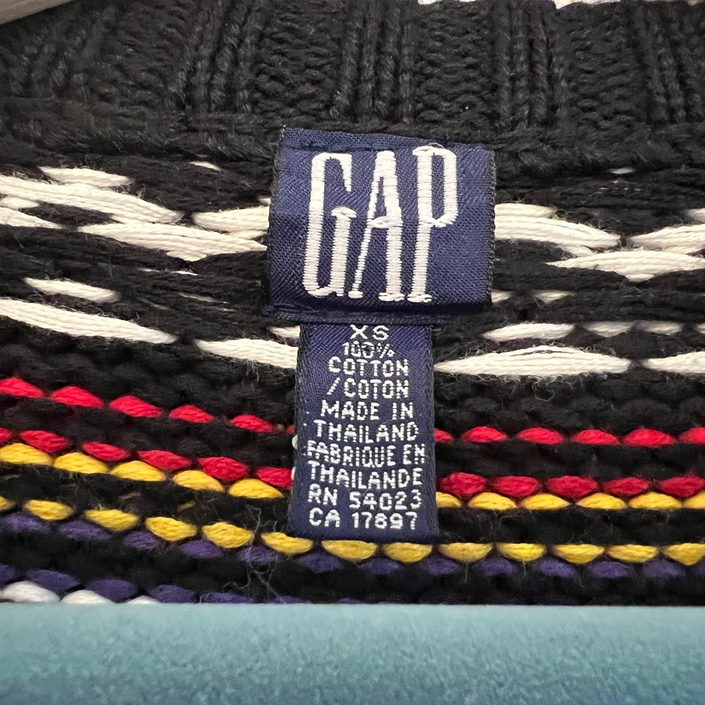 GAP cropped button up knit cardigan 100% cotton aztec print size XS - Picture 4 of 6